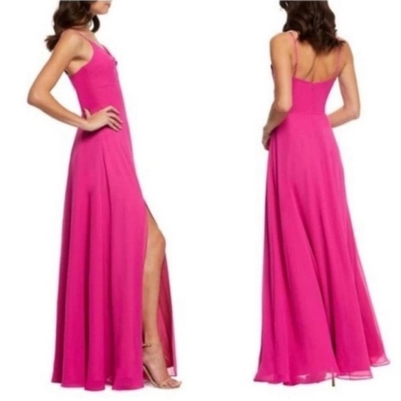 Dress the Population Cambria Pink Tie Bodice Gown  Knot Front Maxi Dress L NWT - Picture 3 of 16